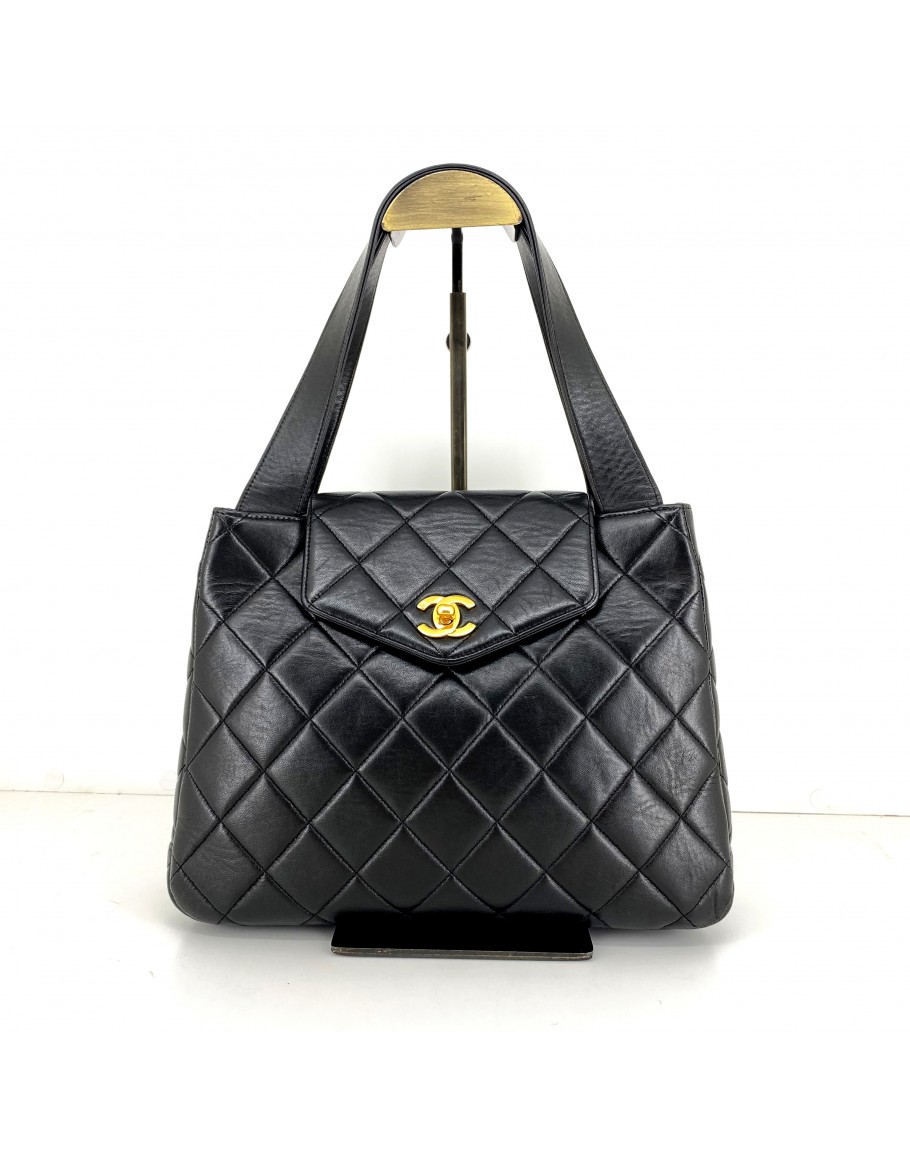 CHANEL Vintage Classic Turn Lock Shoulder Tote Bag in Black